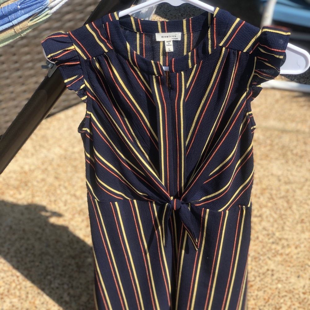 Girls Monteau navy striped dress -girls L (10-12)